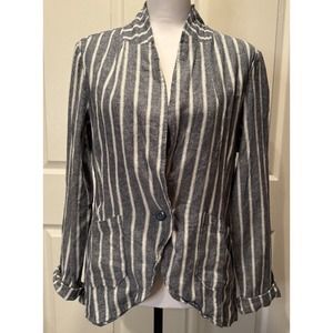 Sanctuary Anthropologie NWT Womens S Linen striped Blue White Blazer Jacket Top